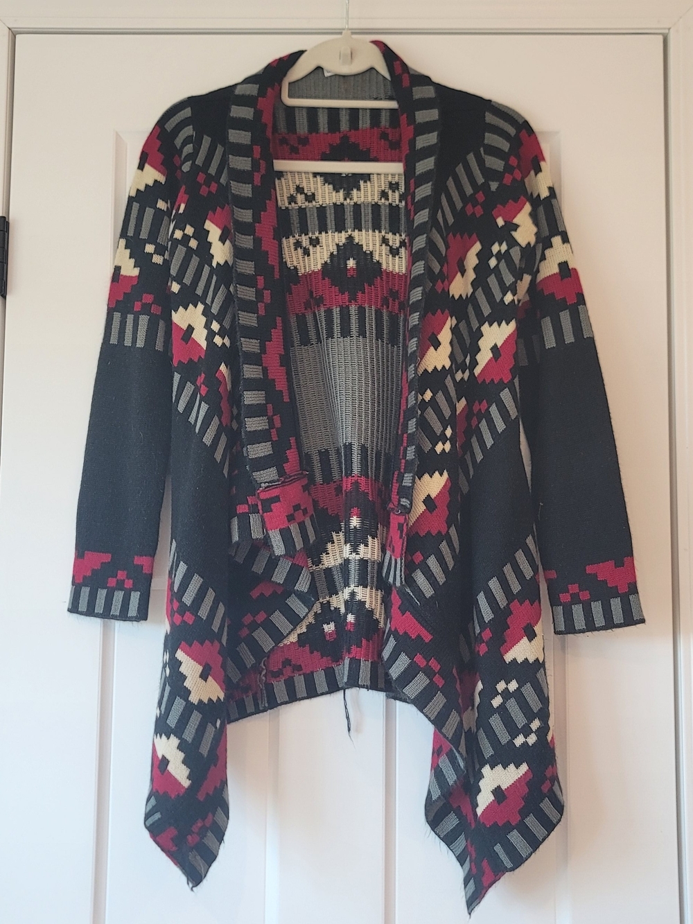 Dainty Hooligan Black, Red & Cream Aztec Open-Front Cardigan